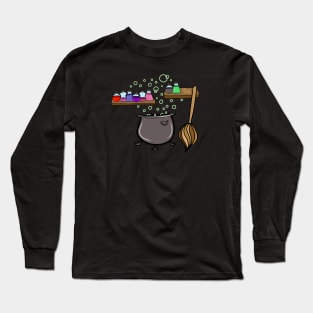 Cartoon Potions, Cauldron, and Broomstick, made by EndlessEmporium Long Sleeve T-Shirt